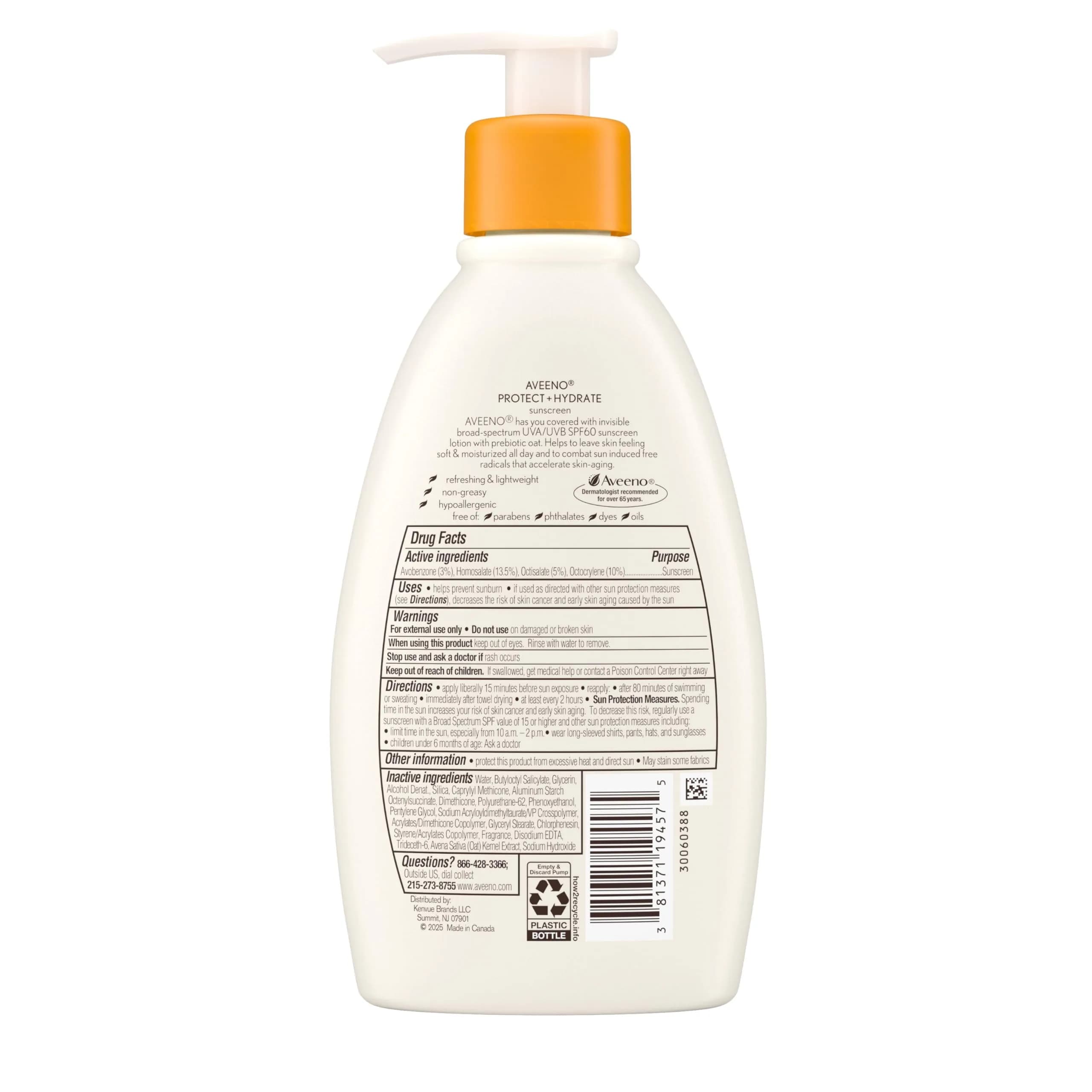 Aveeno Protect + Hydrate Sunscreen Moisturizing Lotion SPF 60 710ml (24 Fl Oz) | Broad Spectrum UVA/UVB Protection - view 6