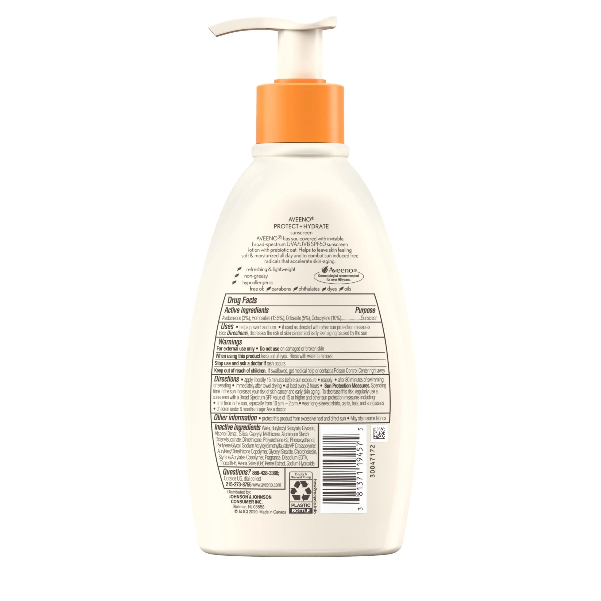 Aveeno Protect + Hydrate Sunscreen Moisturizing Lotion SPF 60 710ml (24 Fl Oz) | Broad Spectrum UVA/UVB Protection - view 7