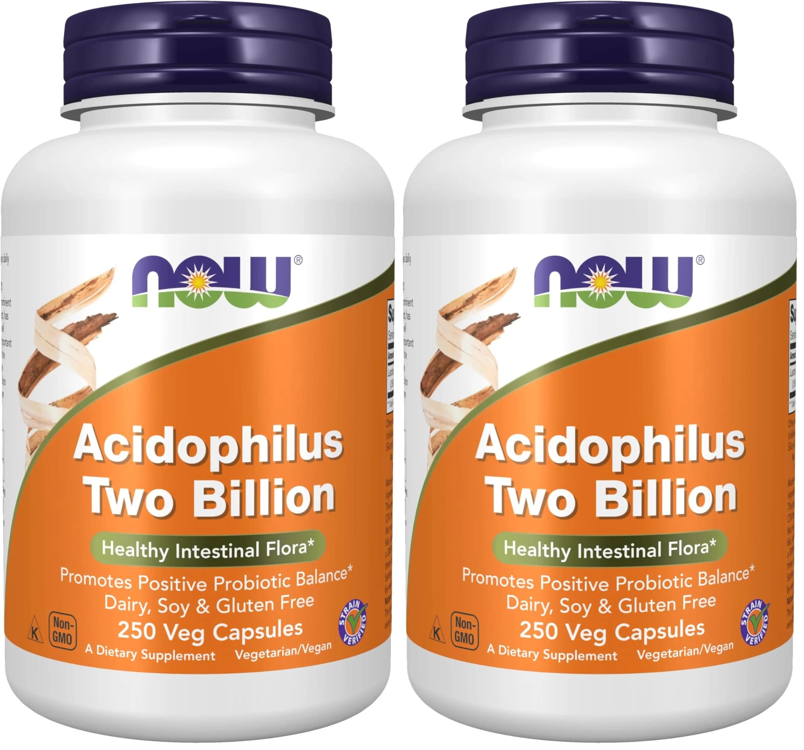NOW Foods Acidophilus Two Billion 250 Veg Capsules (Pack of 2) | Healthy Intestinal Flora Support - main product image