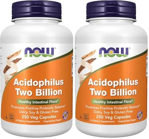 NOW Foods Acidophilus Two Billion 250 Veg Capsules (Pack of 2) | Healthy Intestinal Flora Support thumbnail 1