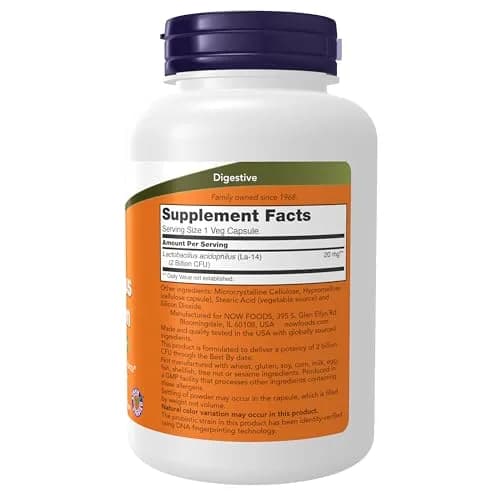 NOW Foods Acidophilus Two Billion 250 Veg Capsules (Pack of 2) | Healthy Intestinal Flora Support thumbnail 2