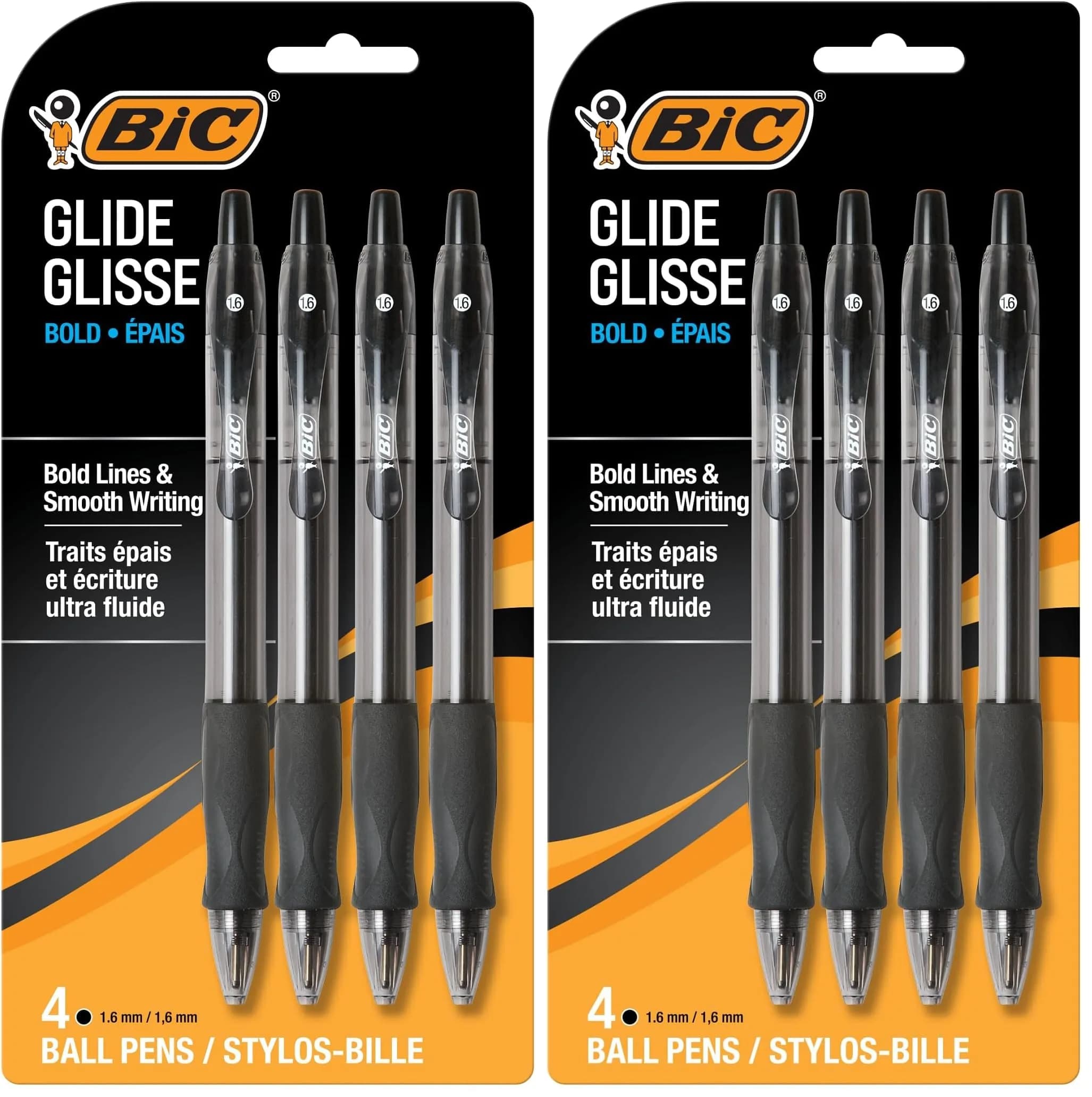 BIC Glide Bold Black Ballpoint Pens, 1.6mm Bold Point, 8 Count (Pack of 2) | Smooth Ink Flow - main product image