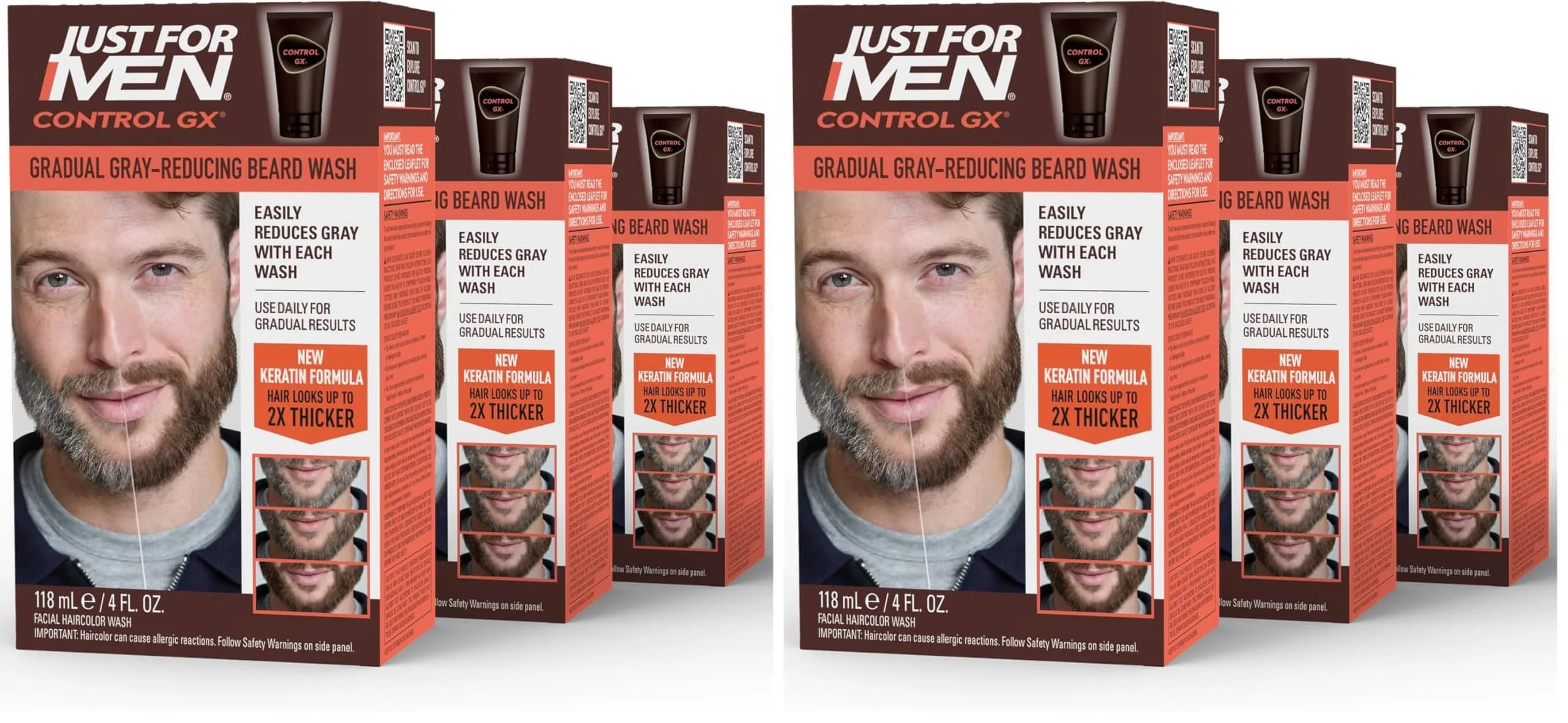 Just for Men Control GX Grey Reducing Beard Wash Shampoo 118ml (4 Fl Oz) | Gradually Colors Mustache and Beard — 4 Fl Oz