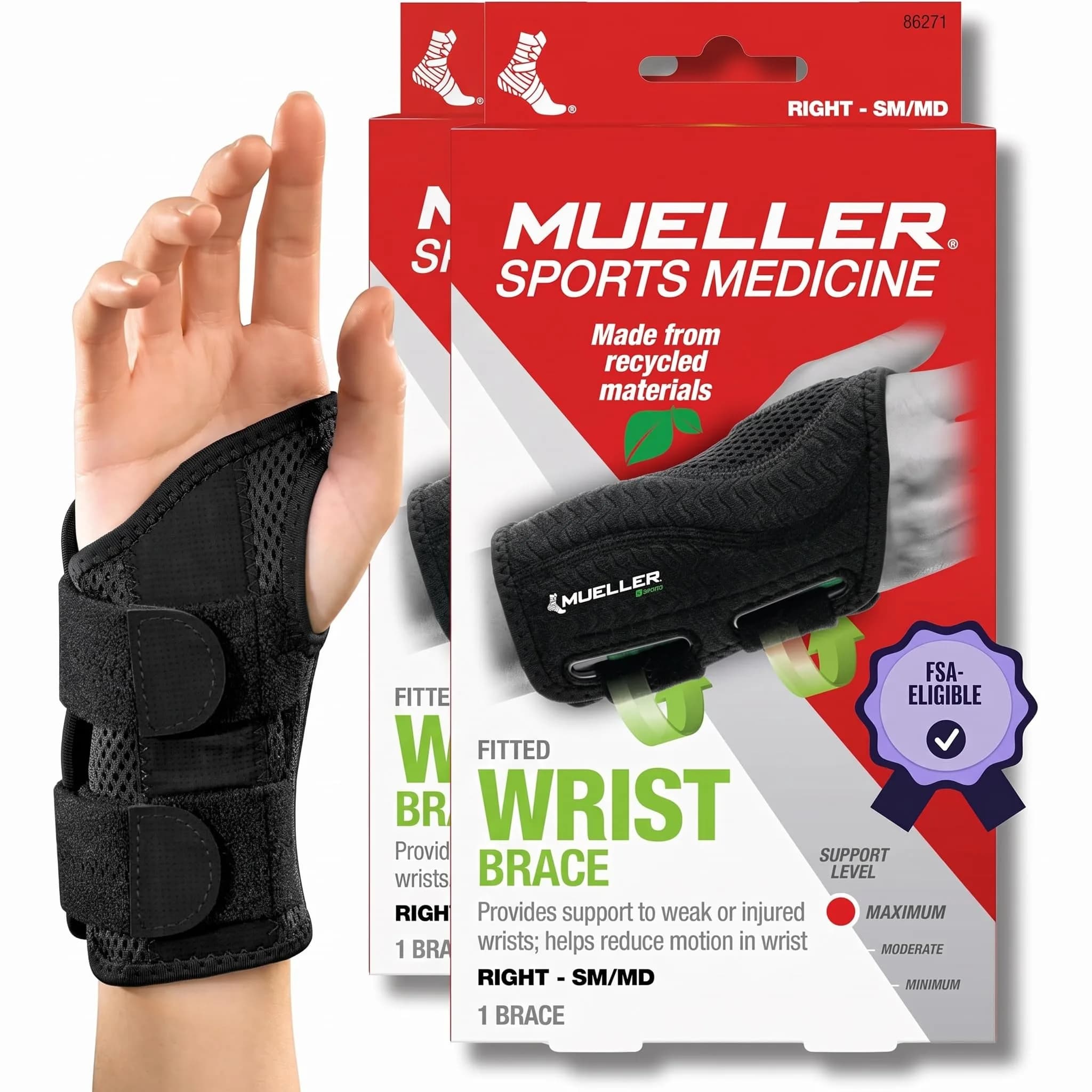 MUELLER Sports Medicine Green Fitted Wrist Brace for Men & Women | Carpal Tunnel & Tendonitis Support, Small/Medium, Pack of 2 — Pack of 2