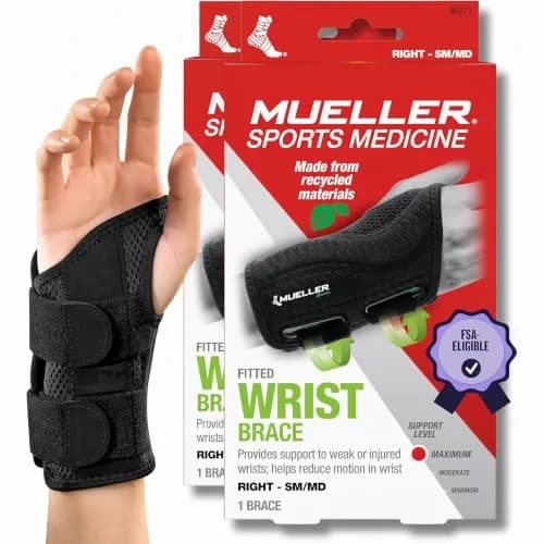 MUELLER Sports Medicine Green Fitted Wrist Brace for Men & Women | Carpal Tunnel & Tendonitis Support, Small/Medium, Pack of 2 thumbnail 1