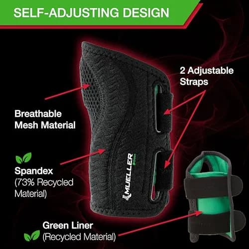 MUELLER Sports Medicine Green Fitted Wrist Brace for Men & Women | Carpal Tunnel & Tendonitis Support, Small/Medium, Pack of 2 thumbnail 5