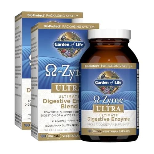 Garden of Life 21 Powerful Digestive Enzymes - Papain, Bromelain, Lipase, Ginger, Turmeric, 180 Capsules (Pack of 2) | Complete Digest Support thumbnail 1