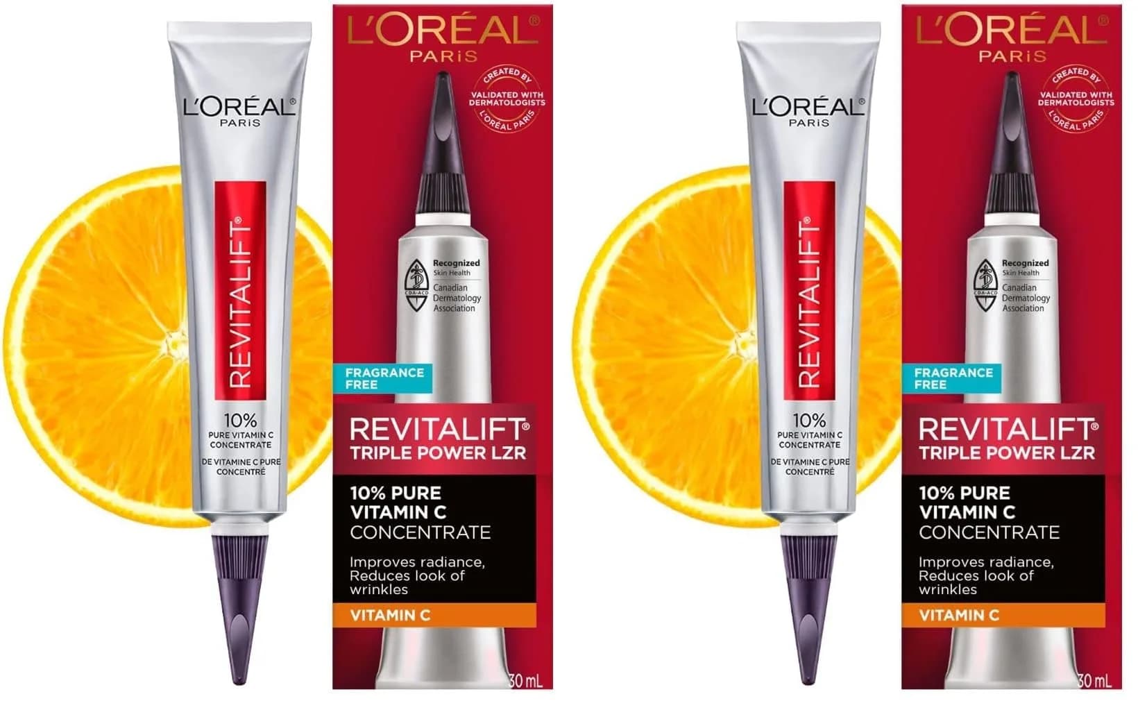 L'Oreal Paris Revitalift 10% Pure Vitamin C Face Serum, Fragrance-Free, Pack of 2 (1 Fl Oz Each) - main product image