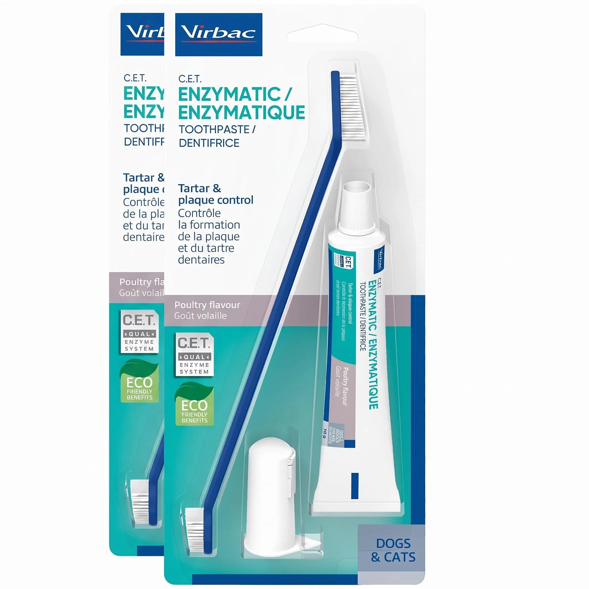 Virbac C.E.T. Oral Hygiene Kit for Dogs & Cats | Poultry Flavor Toothpaste & 2 Brushes (Pack of 2) | Vet-Recommended Dental Care