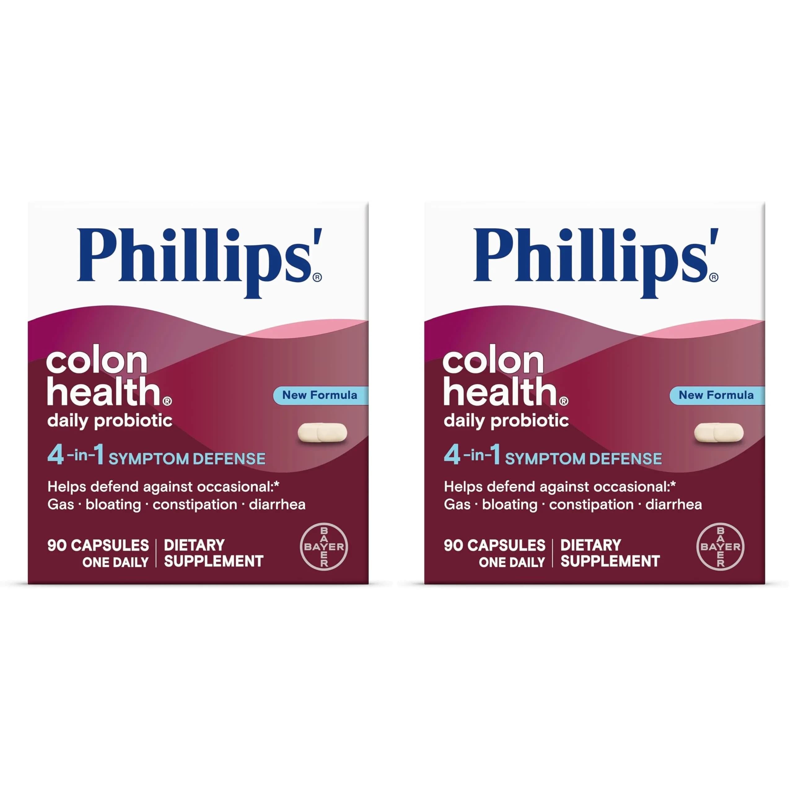 Phillips' Colon Health Daily Probiotic Capsules 180 Count (90 Count Pack of 2) | 4-in-1 Symptom Defense for Digestive & Immune Health — Capsule