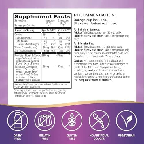 Nature's Way Sambucus Immune Elderberry Syrup 480ml (16 Fl Oz) | Daily Immune Support with Vitamin C & Zinc thumbnail 5