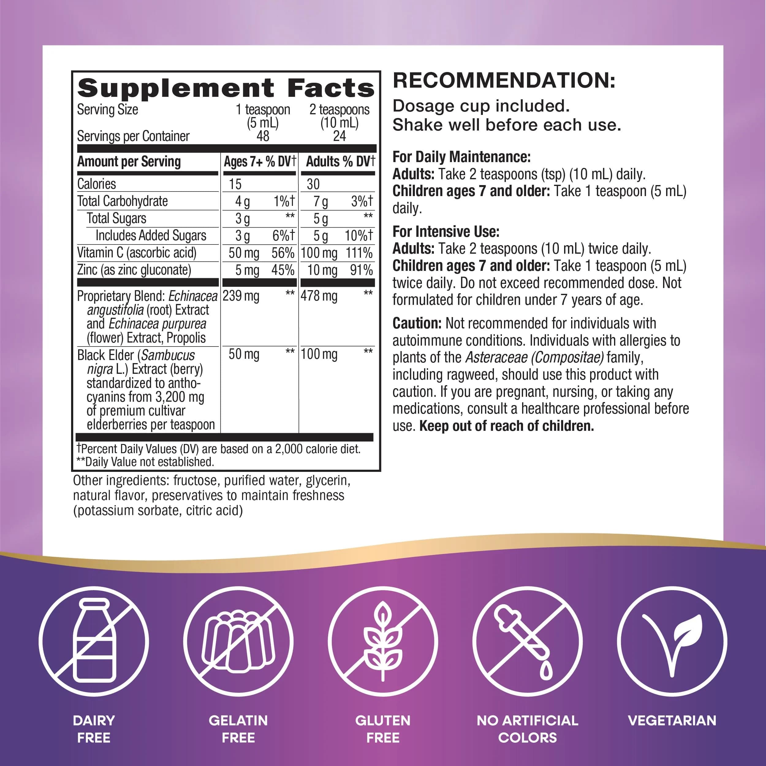 Nature's Way Sambucus Immune Elderberry Syrup 480ml (16 Fl Oz) | Daily Immune Support with Vitamin C & Zinc - view 5