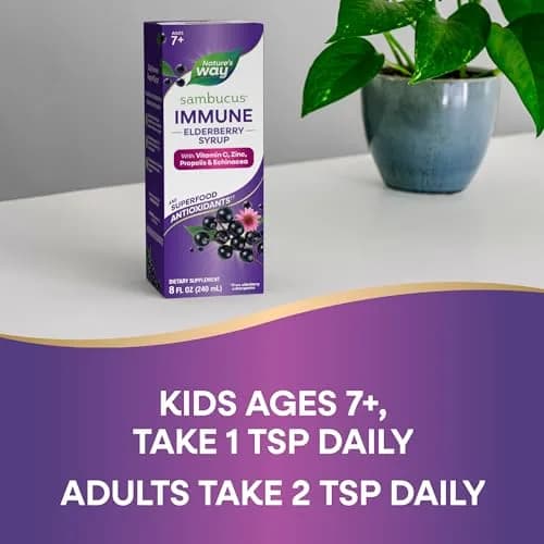 Nature's Way Sambucus Immune Elderberry Syrup 480ml (16 Fl Oz) | Daily Immune Support with Vitamin C & Zinc thumbnail 6