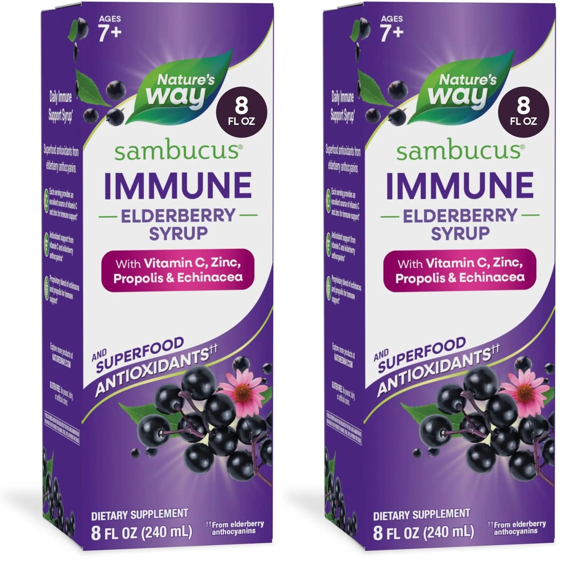 Nature's Way Sambucus Immune Elderberry Syrup 480ml (16 Fl Oz) | Daily Immune Support with Vitamin C & Zinc