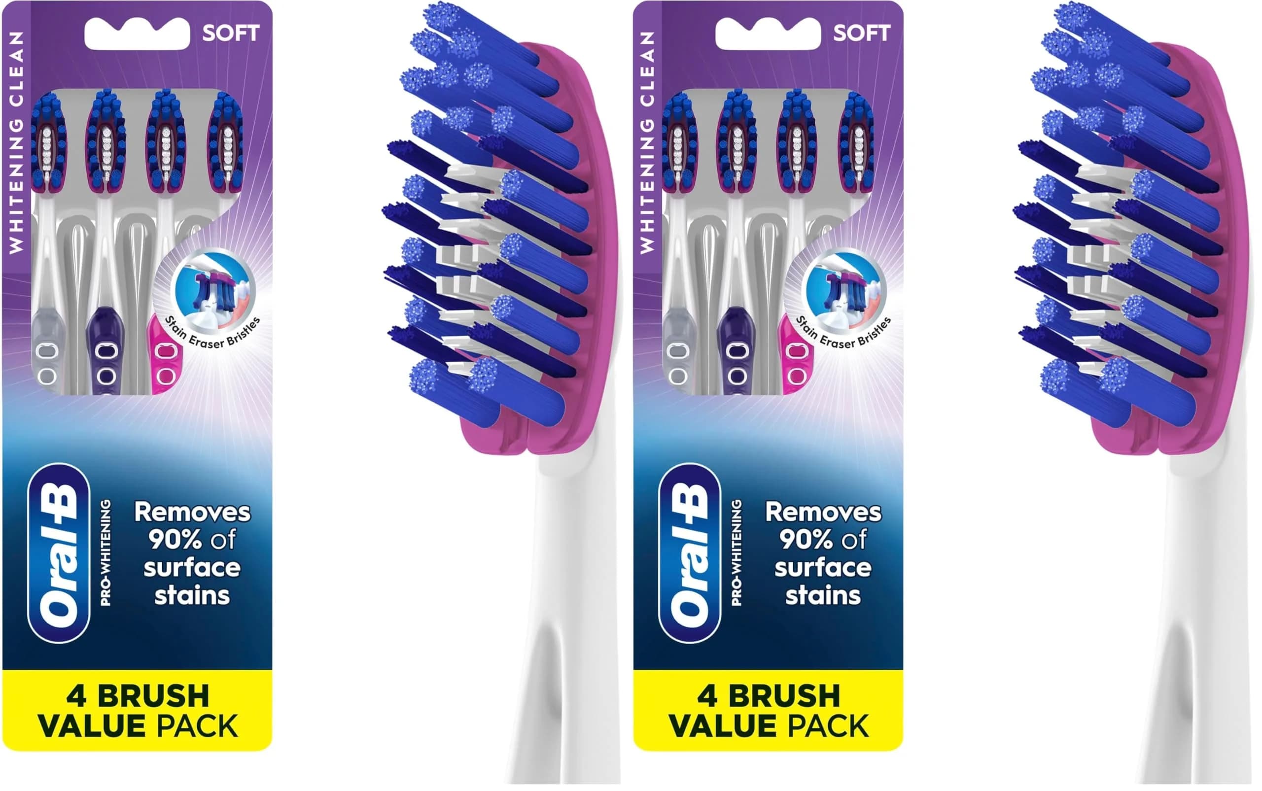 Oral-B 3D White Deep Stain Remover Toothbrushes, Soft Bristles, 8 Count (4 Count Pack of 2) | Removes 90% Surface Stains