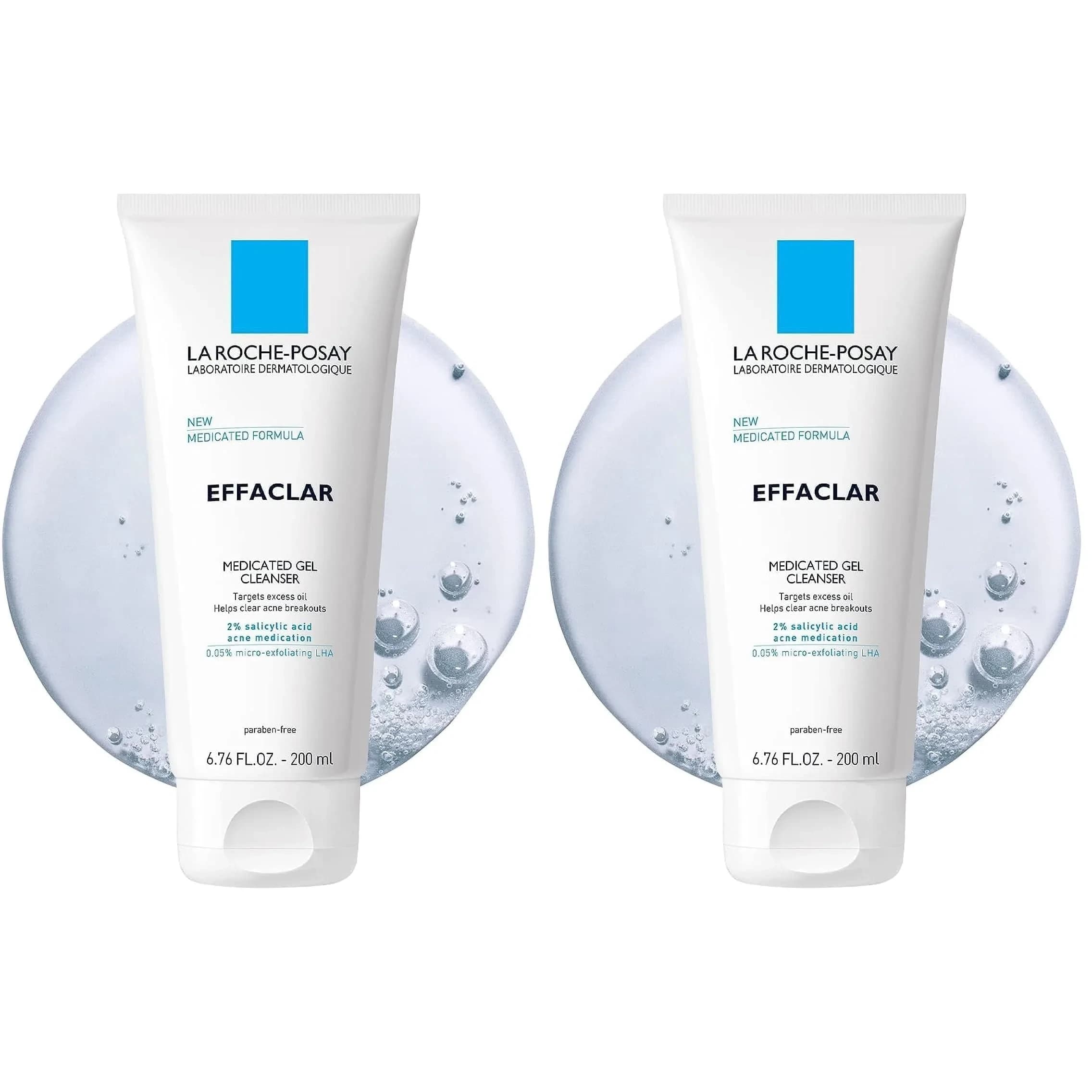 La Roche-Posay Effaclar Medicated Acne Face Wash 2 x 201ml (6.8 Fl Oz) | Dermatologist Tested for Oily & Sensitive Skin