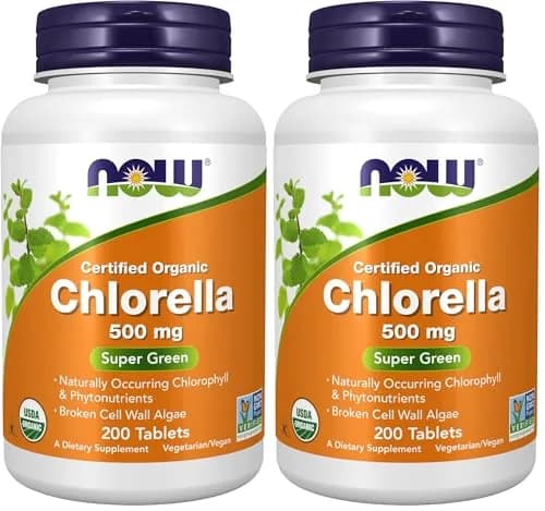 NOW Foods Organic Chlorella 500 mg Tablets (200 Count Pack of 2) | Vegan, Kosher, Non-GMO Super Green Supplement thumbnail 1