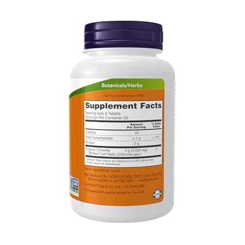 NOW Foods Organic Chlorella 500 mg Tablets (200 Count Pack of 2) | Vegan, Kosher, Non-GMO Super Green Supplement thumbnail 2