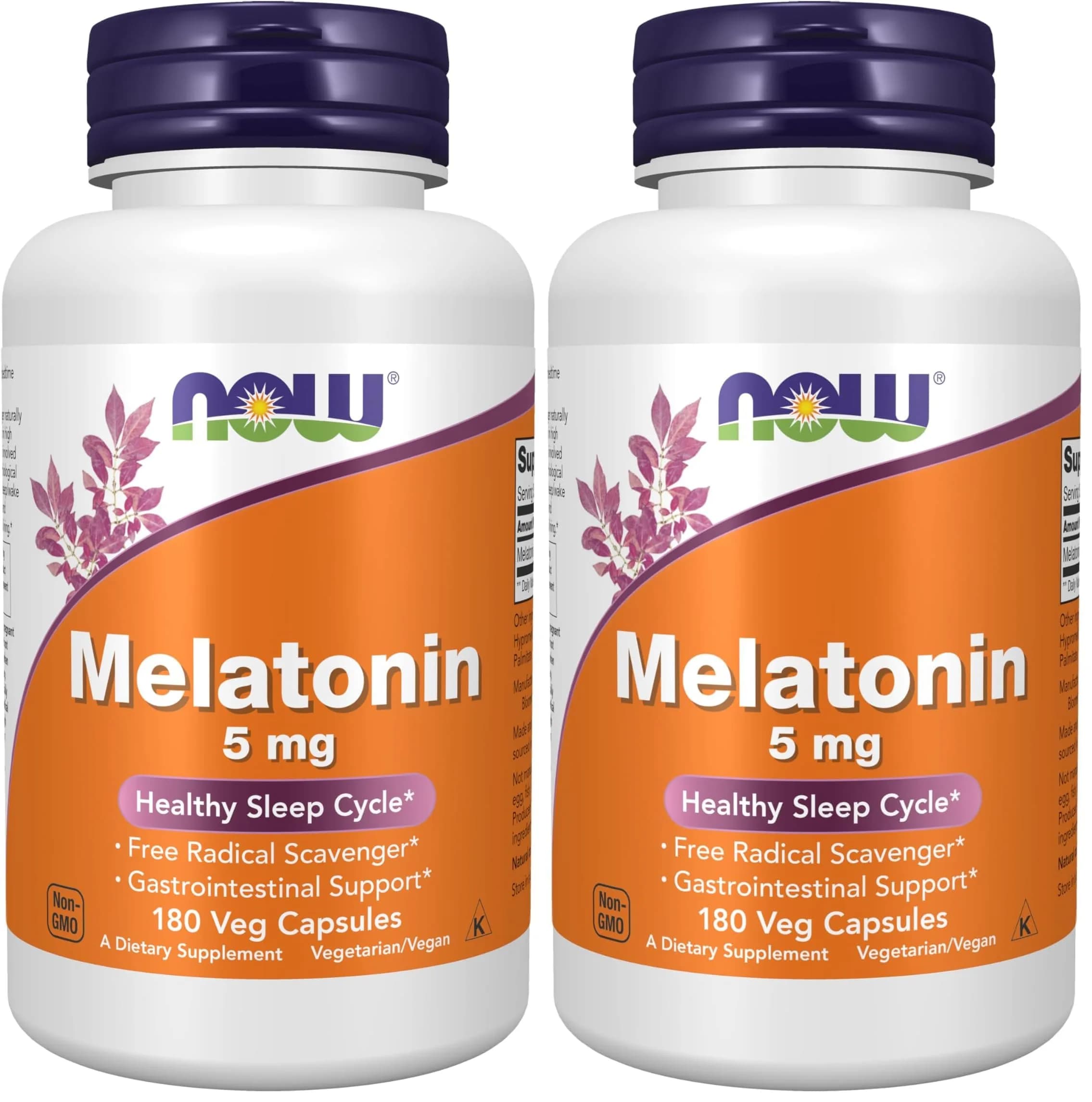 NOW Foods Melatonin 5 mg 360 Count (180 Capsules x 2) | Supports Healthy Sleep Cycles