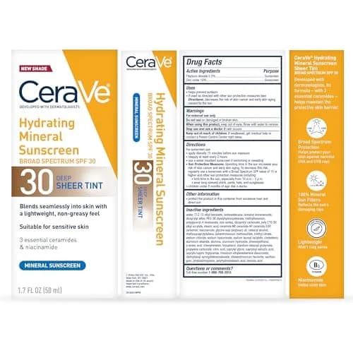 CeraVe Hydrating Mineral Sunscreen SPF 30 with Sheer Tint, Deep, 102ml (3.4 Fl Oz) | Dermatologist-Developed for Healthy Glow thumbnail 7