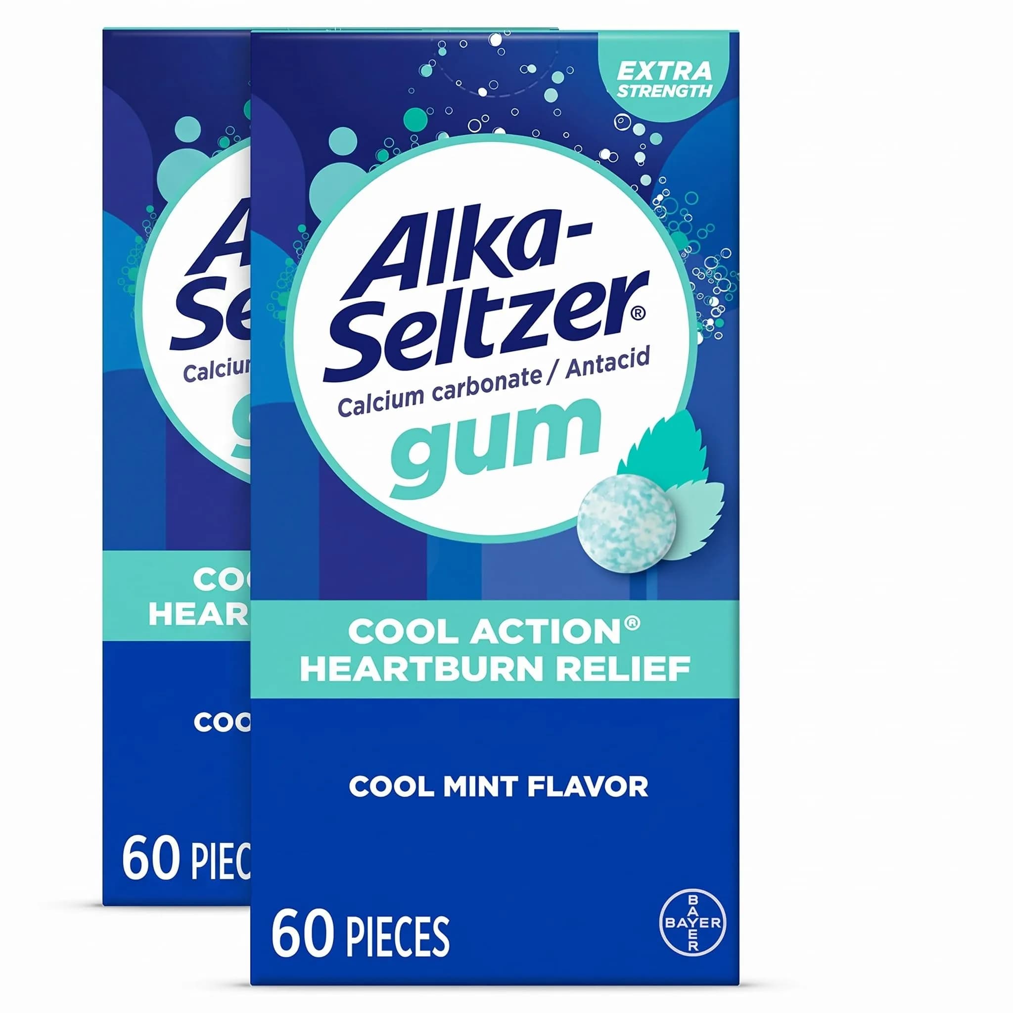 Alka-Seltzer Chewing Gum Cool Mint | Fast Heartburn Relief, Extra Strength (1 Count, Pack of 120) — White