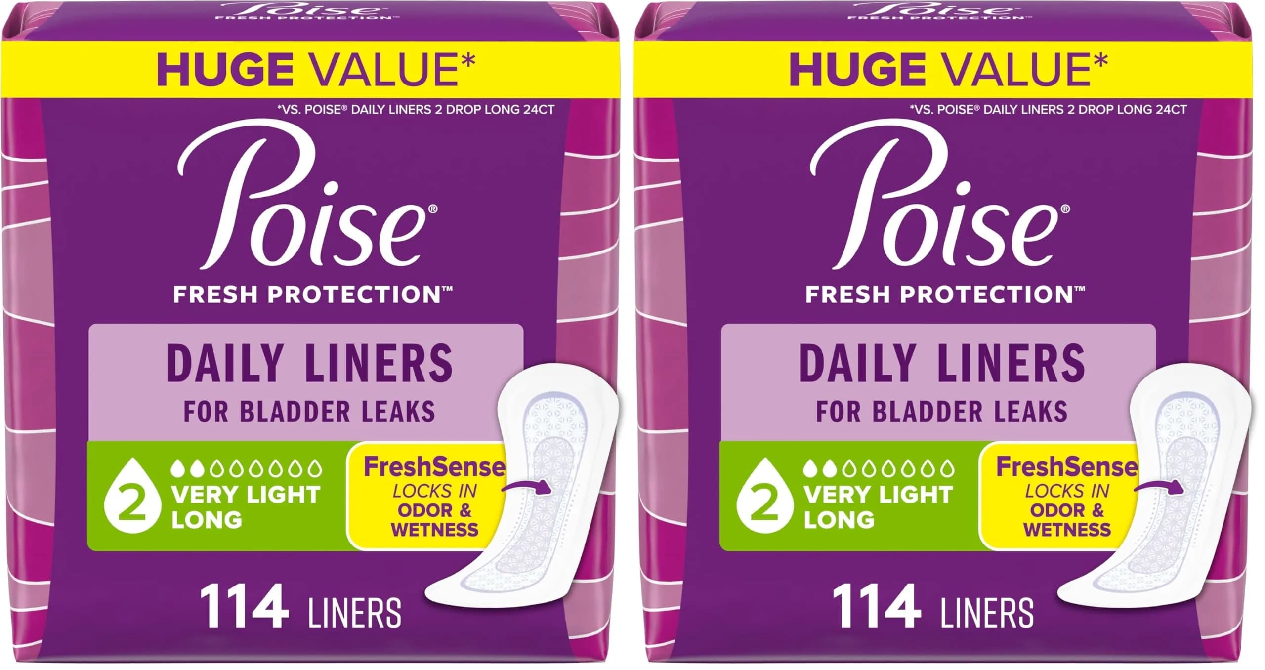Poise Daily Liners Long Length Very Light Absorbency 114 Count | Bladder Leak Protection - main product image