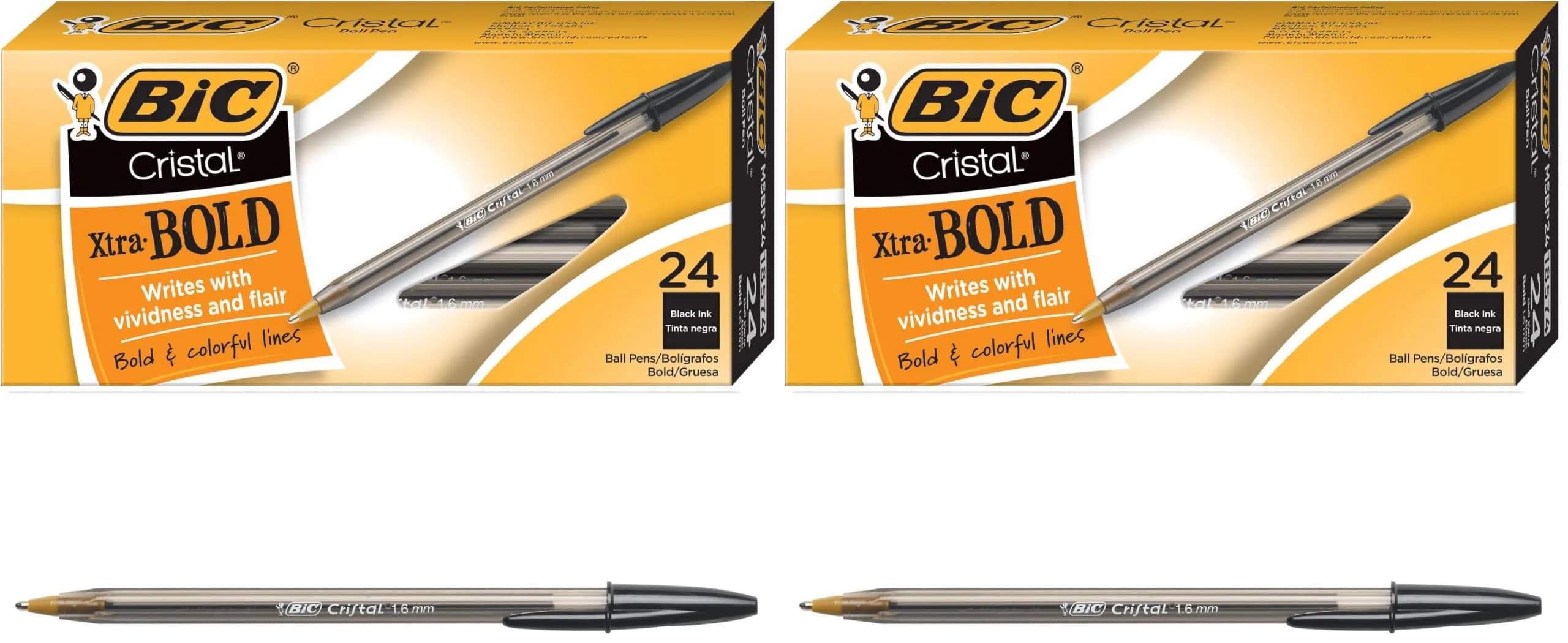 BIC Cristal Xtra Bold Ballpoint Pens, Black Ink, 1.6mm Bold Point, 24 Count (Pack of 2) - main product image