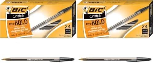 BIC Cristal Xtra Bold Ballpoint Pens, Black Ink, 1.6mm Bold Point, 48 Count (2 Packs of 24) | Smooth Ink Flow for Vivid Lines thumbnail 1