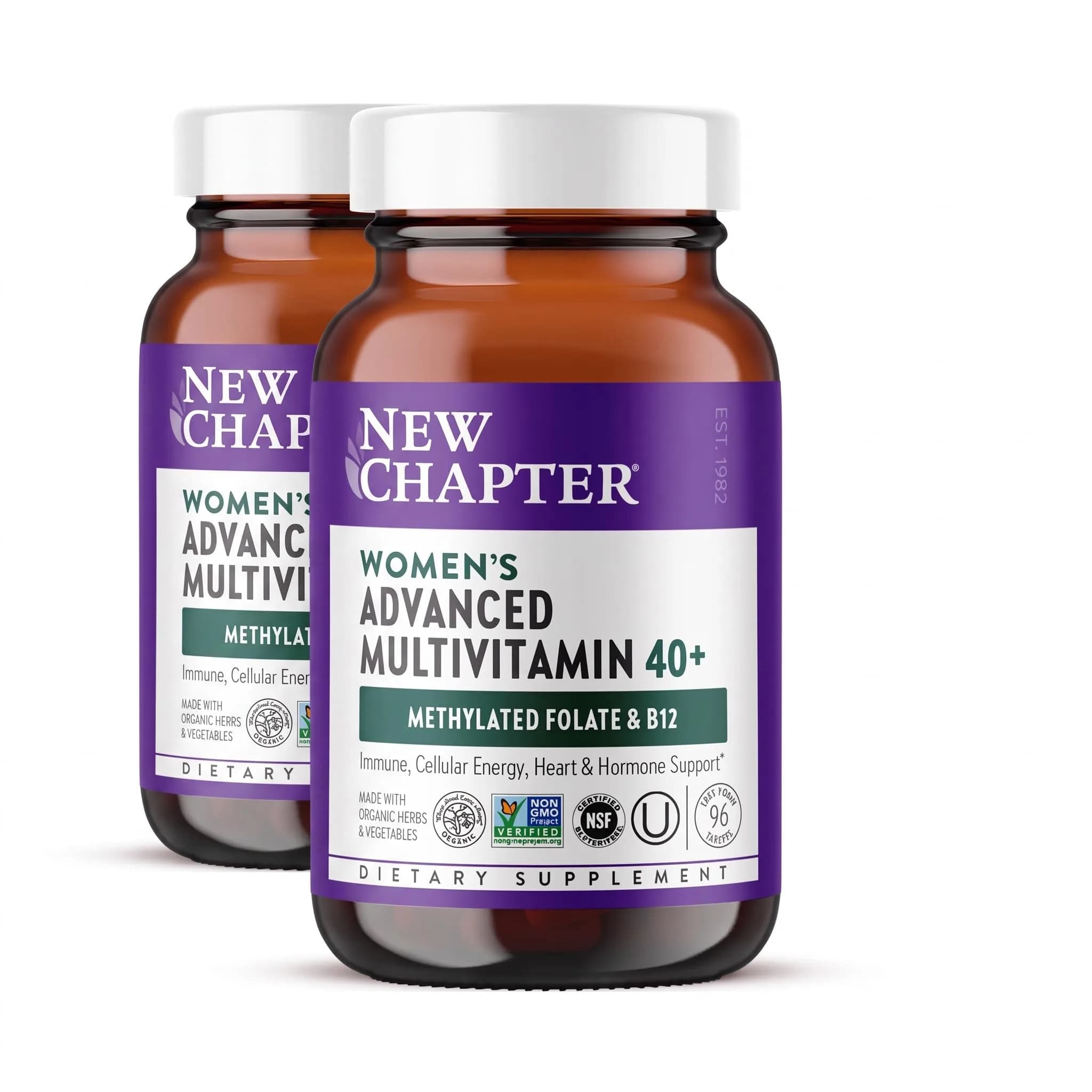 New Chapter Women's Multivitamin 40+ Advanced Formula for Heart, Hormone, Immune & Energy Support with Fermented B Vitamins +D3 (96 Count Pack of 2) | Organic Non-GMO — White