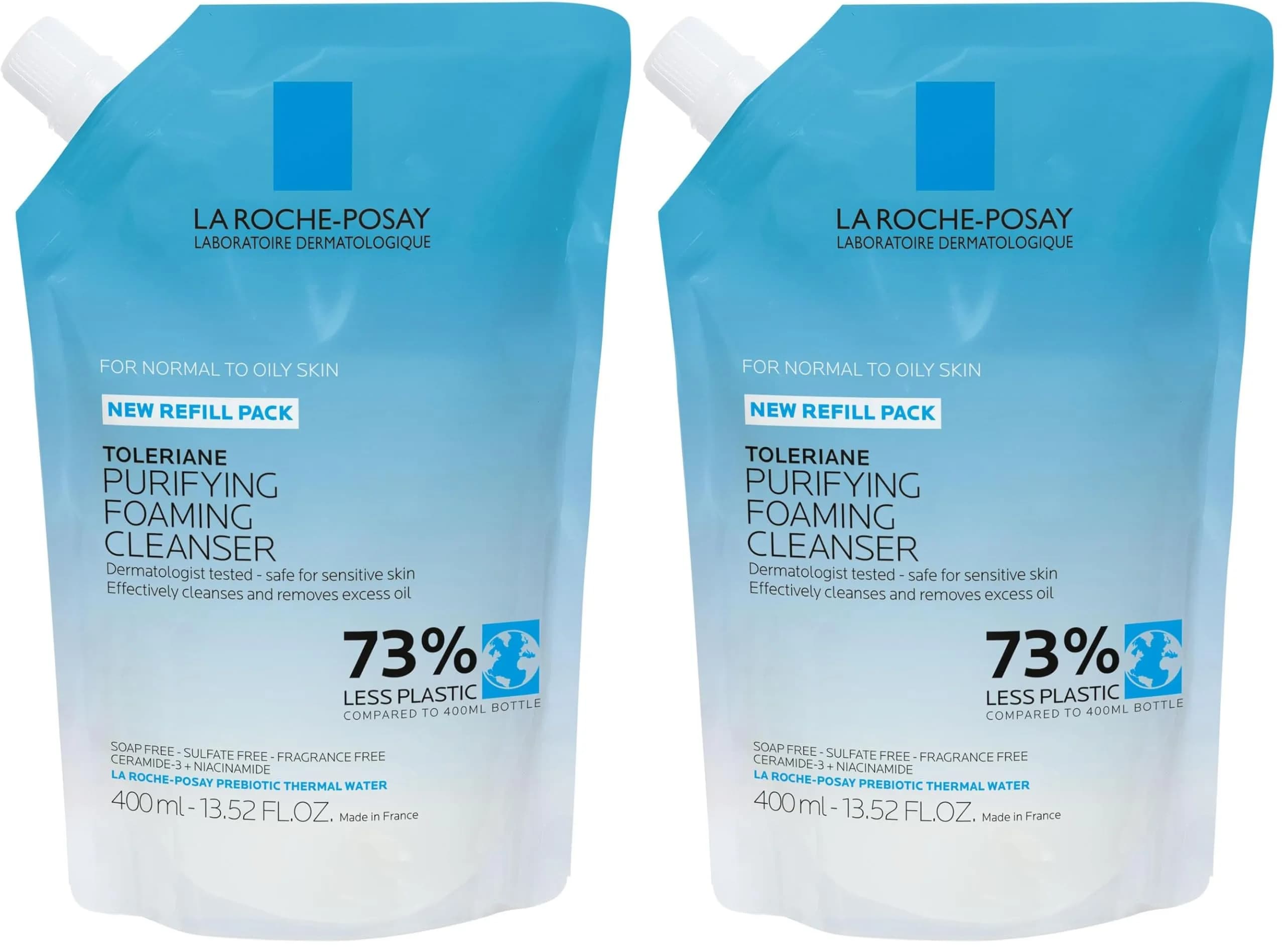 La Roche-Posay Toleriane Purifying Foaming Facial Cleanser, Niacinamide+Ceramides+Prebiotic Thermal Water, 800ml (27.04 Fl Oz) Pack of 2 | Gentle Face Wash for Oily, Sensitive Skin - main product image