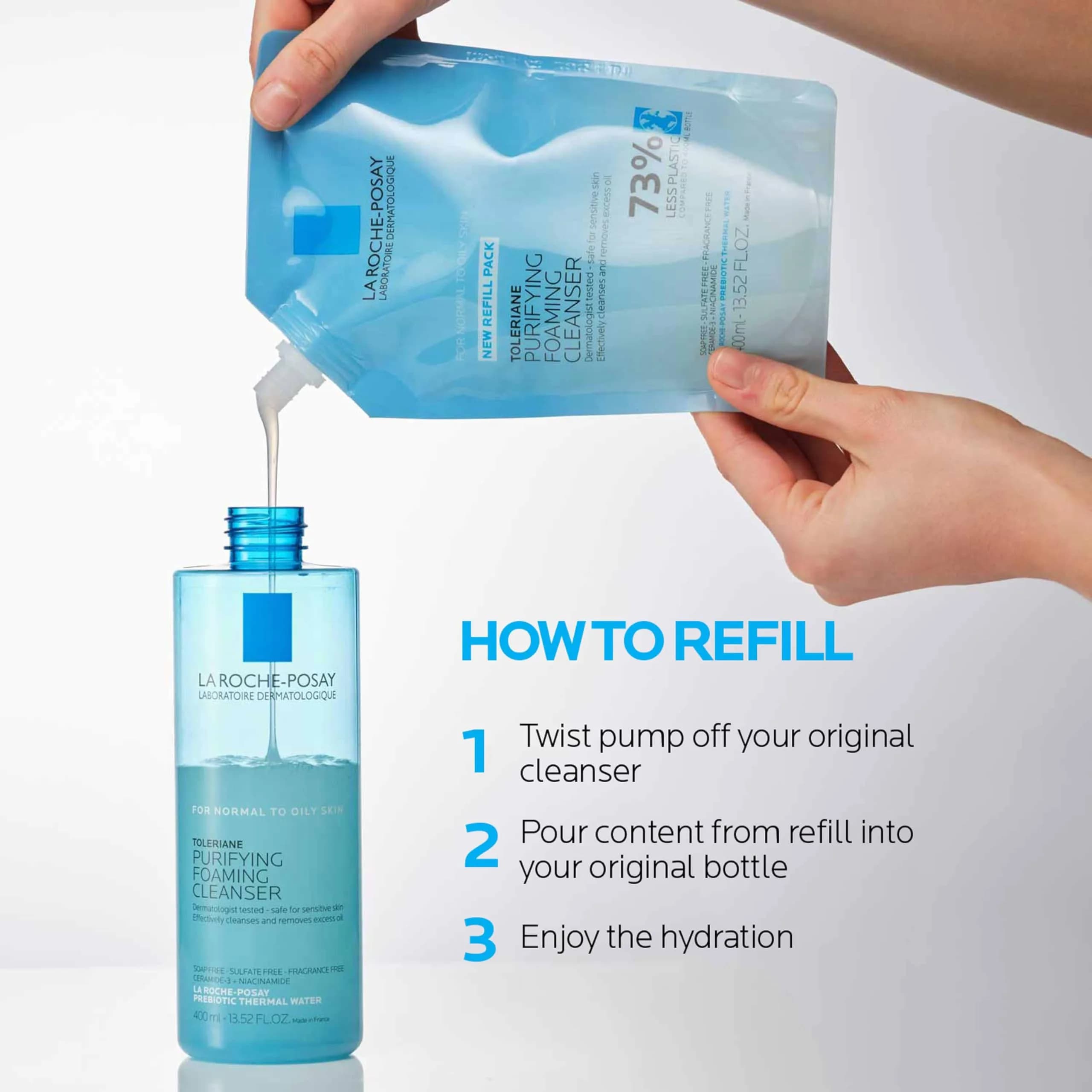 La Roche-Posay Toleriane Purifying Foaming Facial Cleanser, Niacinamide+Ceramides+Prebiotic Thermal Water, 800ml (27.04 Fl Oz) Pack of 2 | Gentle Face Wash for Oily, Sensitive Skin - view 4