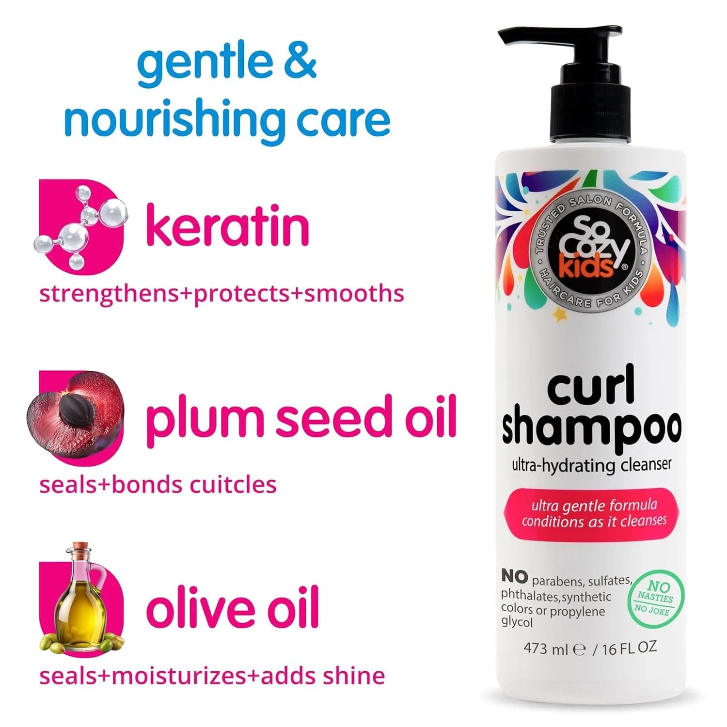 SoCozy Curl Shampoo for Kids Curly Hair (32 Fl Oz / 946ml) Gentle Hydrating Cleanser | Keratin, Plum Seed Oil & Olive Oil - view 3