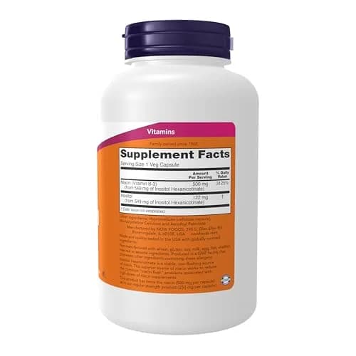 NOW Foods Niacin (Vitamin B-3) 500 mg | Flush-Free, Double Strength, 180 Veg Capsules (Pack of 2) thumbnail 2