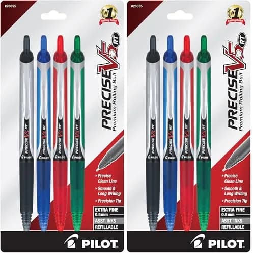 PILOT Precise V5 RT Rolling Ball Pens, 4 Count (Pack of 2) | Extra Fine Point 0.5mm, Black/Blue/Red/Green thumbnail 1