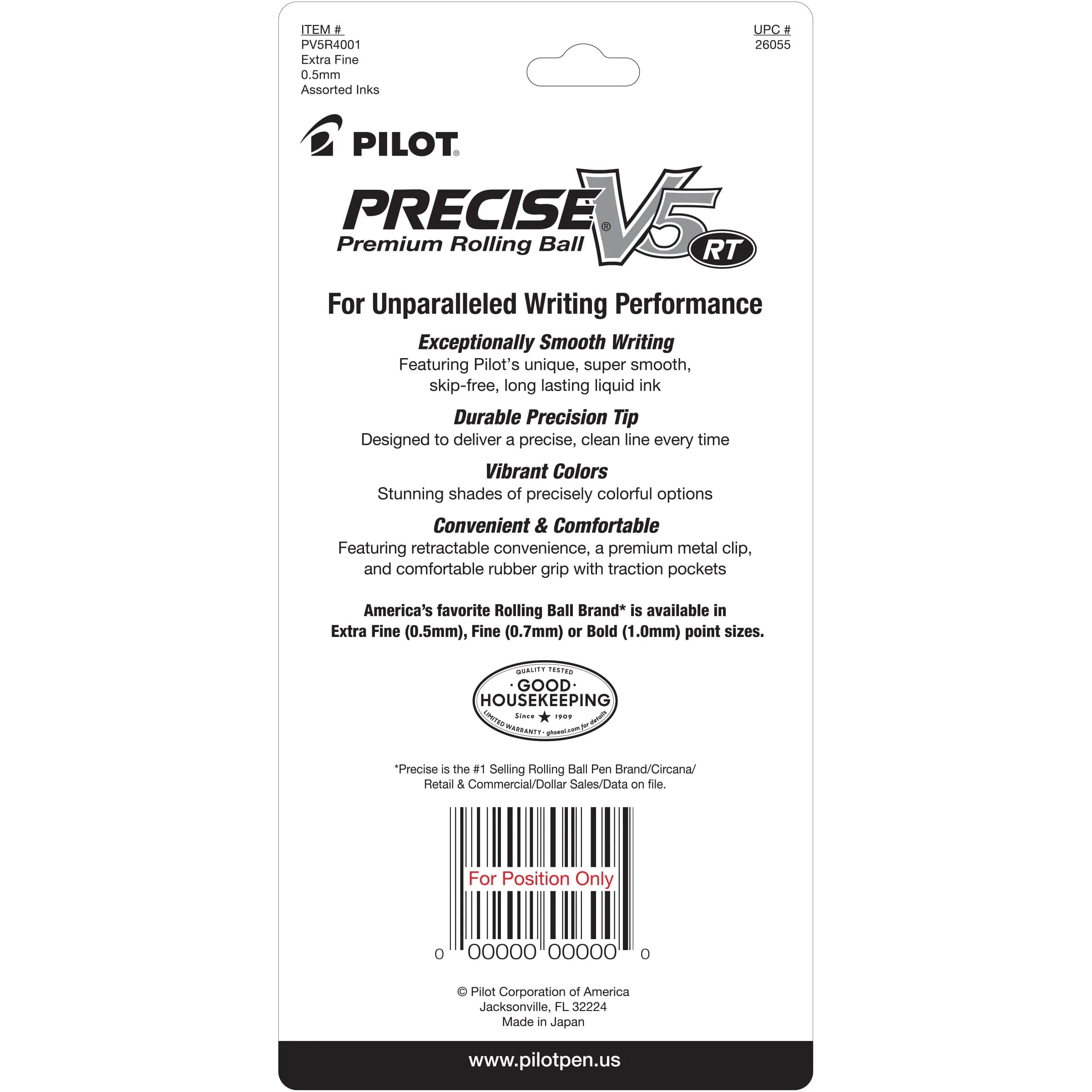 PILOT Precise V5 RT Rolling Ball Pens, 4 Count (Pack of 2) | Extra Fine Point 0.5mm, Black/Blue/Red/Green - view 2