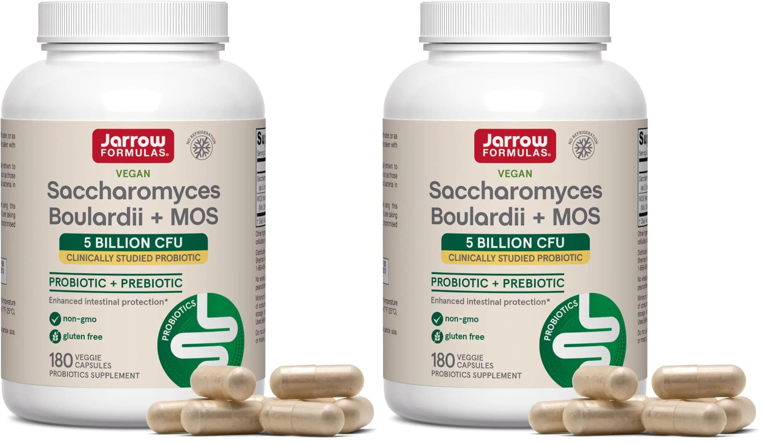 Jarrow Formulas Saccharomyces Boulardii + MOS 180 Servings (Pack of 2) Probiotic Capsules - main product image