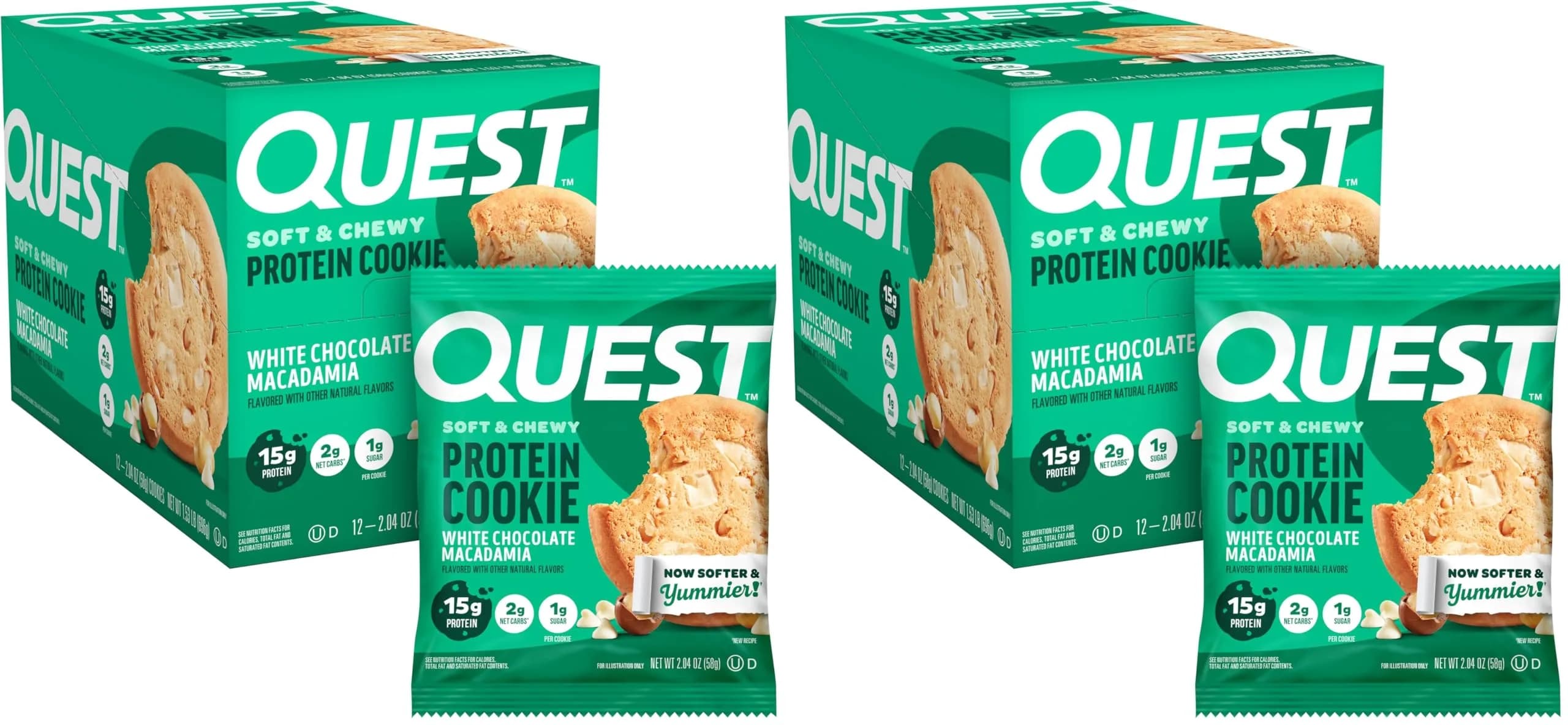 Quest Nutrition White Chocolate Macadamia Cookie 24 Cookies (1.36 kg / 48 oz) | 15g Protein, 1g Sugar, 2g Net Carbs - main product image