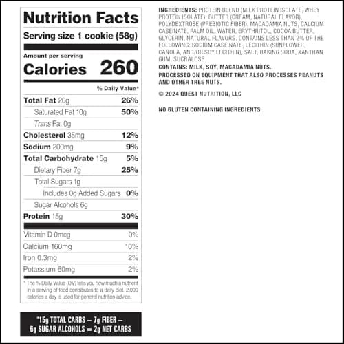 Quest Nutrition White Chocolate Macadamia Cookie 24 Cookies (1.36 kg / 48 oz) | 15g Protein, 1g Sugar, 2g Net Carbs thumbnail 5