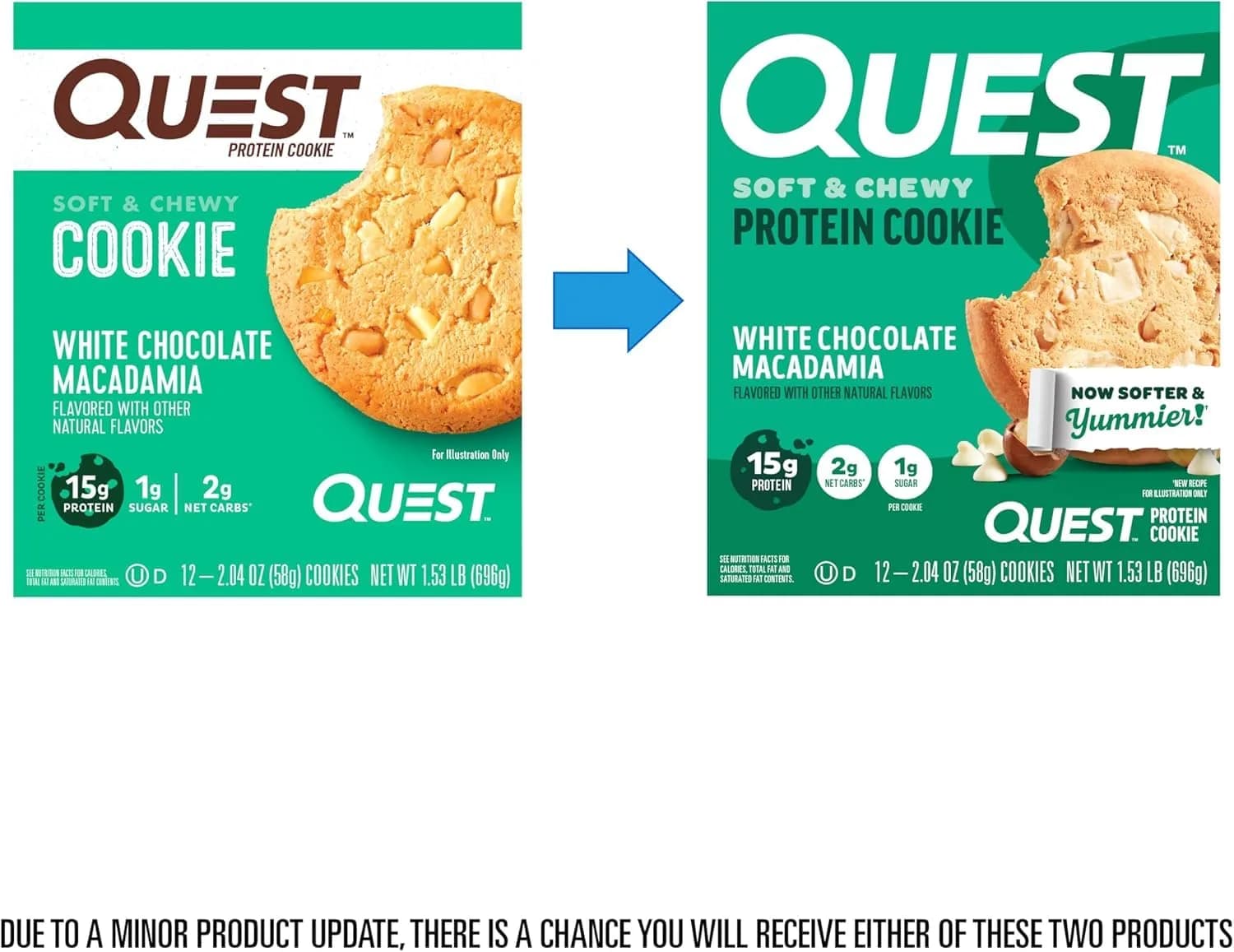 Quest Nutrition White Chocolate Macadamia Cookie 24 Cookies (1.36 kg / 48 oz) | 15g Protein, 1g Sugar, 2g Net Carbs - view 2