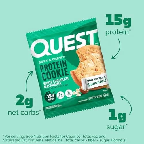 Quest Nutrition White Chocolate Macadamia Cookie 24 Cookies (1.36 kg / 48 oz) | 15g Protein, 1g Sugar, 2g Net Carbs thumbnail 3