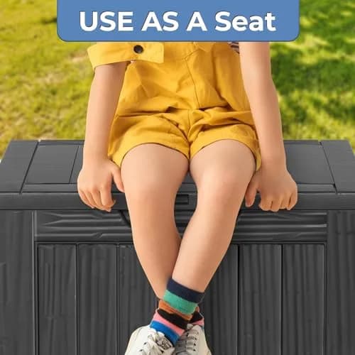 PATIOEASY 30GAL Waterproof Resin Deck Box UV-Resistant Lockable Outdoor Storage Chest Black thumbnail 5