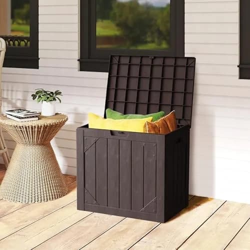 PATIOEASY 30GAL Waterproof Resin Deck Box UV-Resistant Lockable Outdoor Storage Chest Black thumbnail 2