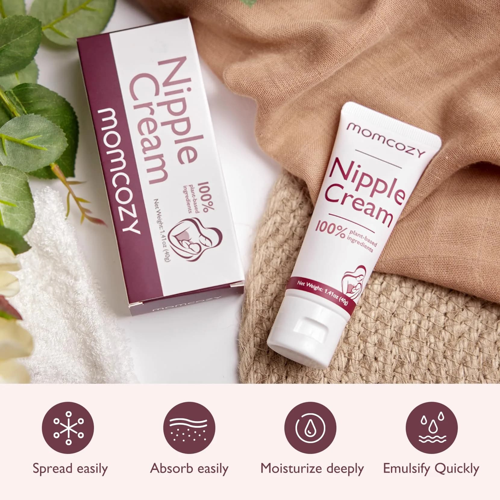 Momcozy Nipple Cream Safe for Breastfeeding, Lanolin-Free Nipple Balm 2.82 oz (Pack of 2) | Plant-Based Soothing Cream for Nursing Moms - view 5