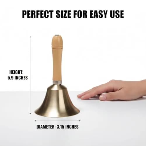 TDOCK Super Loud Solid Brass Hand Call Bell 7.9cm (3.15 Inch) Diameter | Classic Wedding & Prayer Bell thumbnail 2