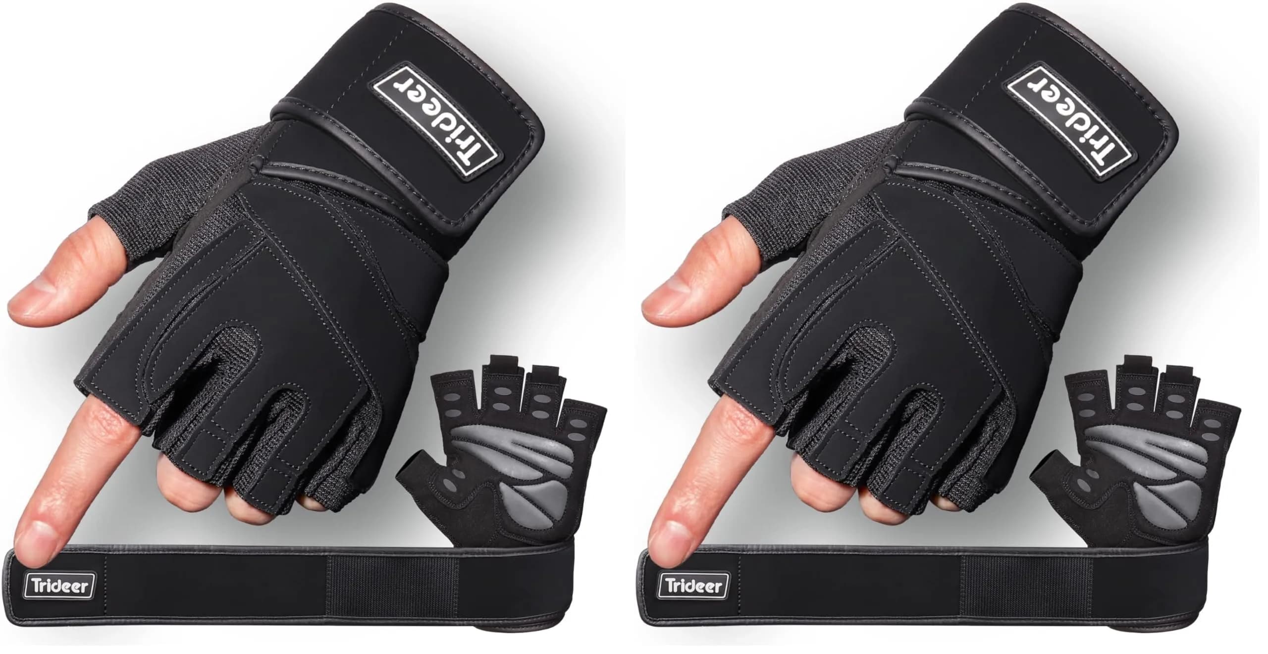 Trideer Black-Wrist Workout Gloves with Wrist Wraps - Large (Pack of 2) - main product image