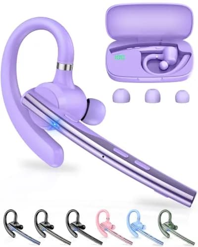 New Bee Bluetooth Headset V5.1 M54/M53 with 72H Talk Time & Dual Mic | 15m Range, Purple thumbnail 1