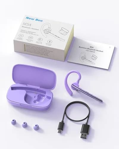 New Bee Bluetooth Headset V5.1 M54/M53 with 72H Talk Time & Dual Mic | 15m Range, Purple thumbnail 8