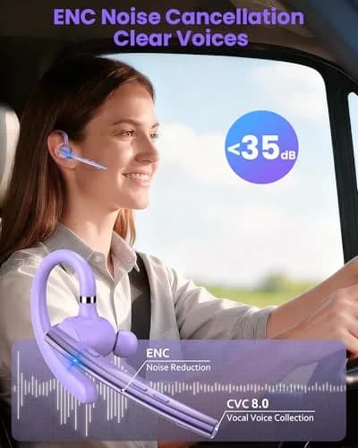 New Bee Bluetooth Headset V5.1 M54/M53 with 72H Talk Time & Dual Mic | 15m Range, Purple thumbnail 2
