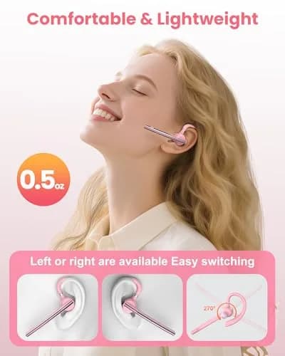 New Bee Bluetooth Headset V5.1 Pink | 72H Talk Time Dual Mic with Charging Case thumbnail 4