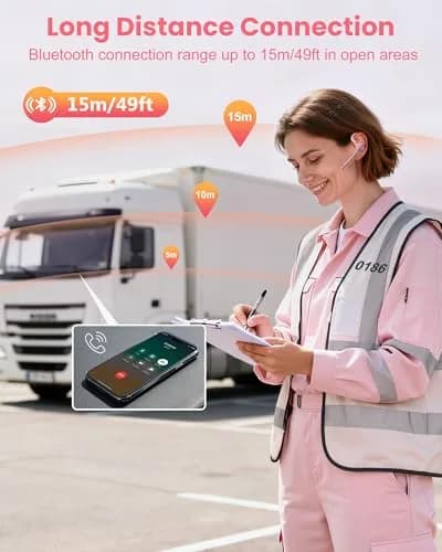 New Bee Bluetooth Headset V5.1 Pink | 72H Talk Time Dual Mic with Charging Case thumbnail 7